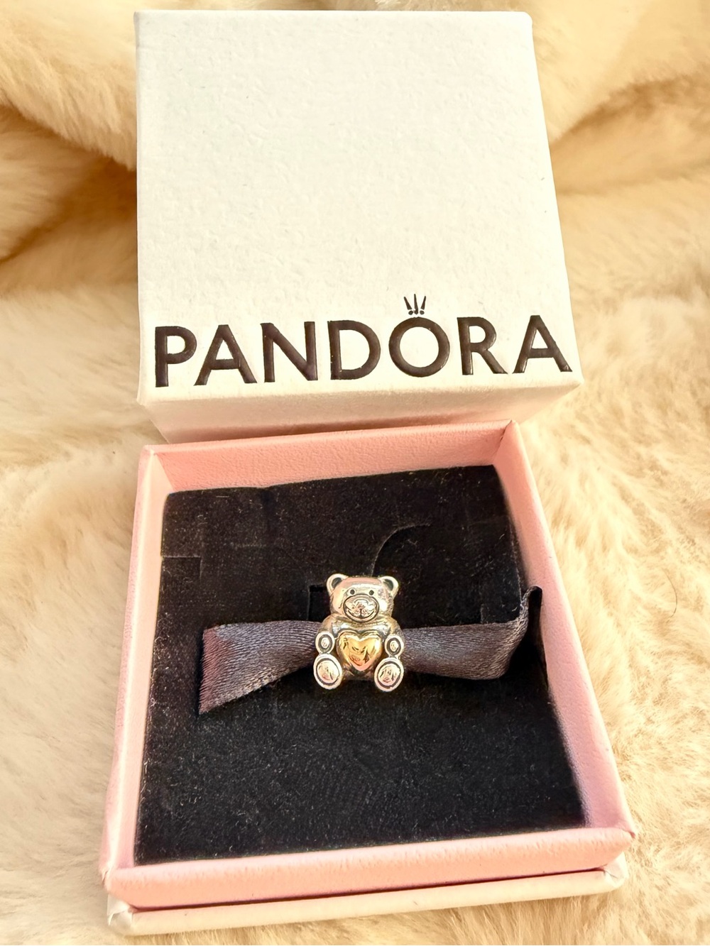 Pandora Two Tone “Bear My Heart” 14k Gold & Silver Charm